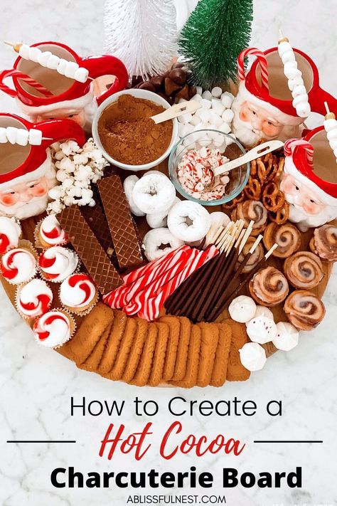 Step-by-step to recreate this delicious hot chocolate charcuterie board for the holidays. #ABlissfulNest #charcuterieboard Cocoa Charcuterie Board, Hot Cocoa Charcuterie Board, Hot Cocoa Board, Hot Chocolate Charcuterie Board, Cocoa Board, Hot Chocolate Charcuterie, Chocolate Charcuterie Board, Chocolate Charcuterie, Feast Recipes