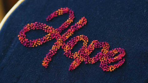 Embroidery Blog | Charles and Elin French Knot Lettering Embroidery, French Knot Lettering, French Knot Embroidery Designs Ideas Free Pattern, Embroider Initials, Hope Embroidery, Embroider Letters, Embroidered Journal, Embroidery Text, Anchor Crafts