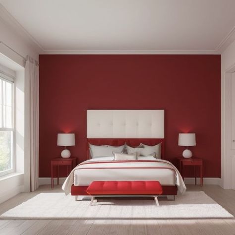 Cherry Red Bedding, Red And Grey Bedroom Walls, Bordeaux Bedroom, Red Colour Room Bedrooms, Red Room Bed Set, Design