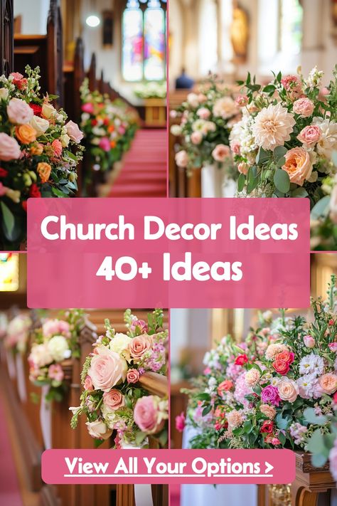 Discover 49 elegant church pew flowers that will enhance your wedding. From classic arrangements to modern designs, these florals are perfect for any style. See all the beautiful options now! #ElegantPews #ChurchDecor #WeddingFlowers Flowers For Pews Wedding, Chapel Flower Arrangements, Pew Hangers Aisle Decorations, Wedding Flowers At Alter, Pew Flowers Wedding Church, Church Wedding Aisle Decorations, Church Wedding Decorations Elegant, Wedding Aisle Decorations Church, Church Flower Arrangements Wedding