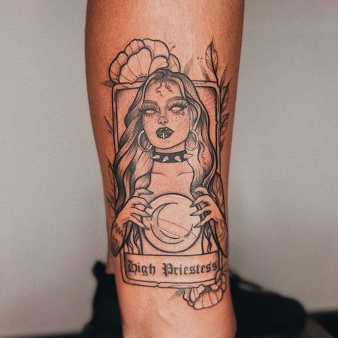 6 Witch Tattoo Ideas – Self Tattoo High Priestess Tattoo, Witch Tattoo Ideas, Crystal Ball Tattoo, Card Tattoos, Sleeve Inspiration, Maching Tattoos, Tattoo Ideas Males, Traditional Tattoo Designs, Tarot Card Tattoo