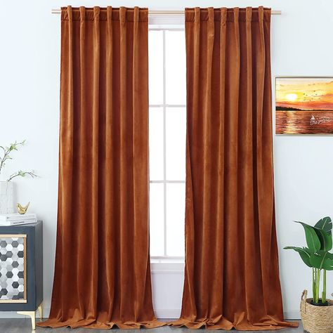 Burnt Orange Curtains, Thermal Drapes, Sliding Door Curtains, Mauve Velvet, Orange Curtains, Insulated Drapes, Hall And Living Room, Velvet Drapes, Light Blocking Curtains