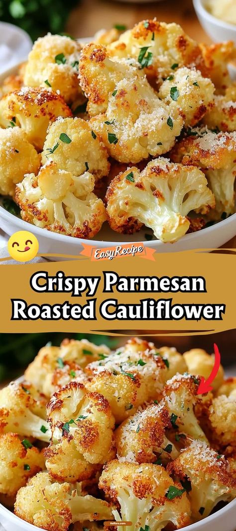 Yummy Cauliflower Recipes, Parmesan Recipes Healthy, Healthy Delicious Side Dishes, Crispy Parmesan Cauliflower Bites, Cauliflower Parmesan Recipes, Veggie Sides For Dinner, Pan Roasted Cauliflower, Side Dishes For Halibut Dinners, Healthy Tasty Dinners