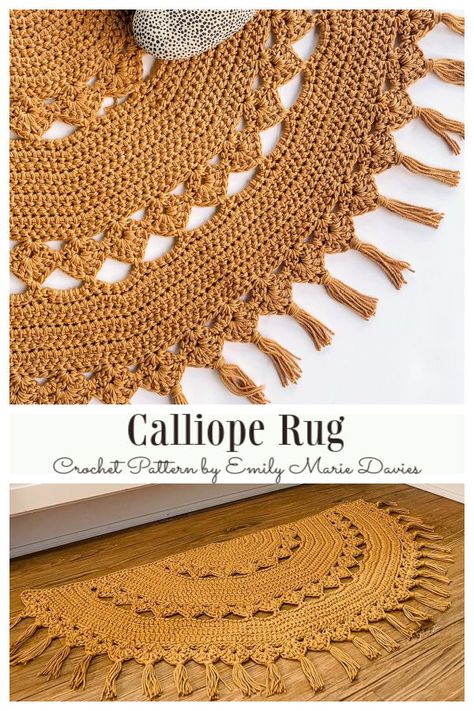 Half Circle Calliope Rug Crochet Patterns Crochet Rug Half Circle, Rug Crochet Free Pattern, Crotchet Rugs Diy, Crochet Semicircle, Rugs Crochet, Crochet Rug Circle, Free Circle Blanket Crochet Patterns, Bathroom Rug Crochet Pattern, Half Circle Rug Crochet Pattern