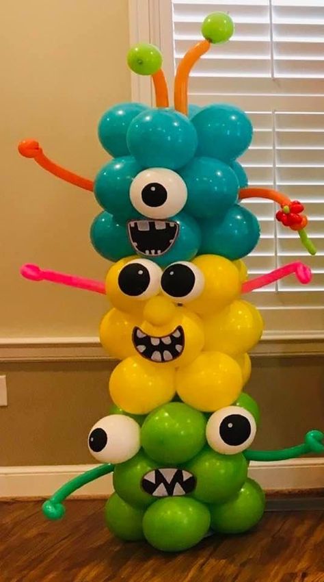 Monster Halloween Party Decorations, Monster Birthday Party Activities, Balloon Monster, Monsters University Birthday Party Ideas, Monster Trunk Or Treat, Monster Party Ideas, Monsters Inc Decorations, Monster Decor, Monster Party Decorations