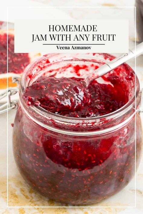 How To Make Jam - With Any Fruit You Choose - Veena Azmanov  ||  Many of us remember the smell of warm jam bubbling away on the stovetop, stirring up fond childhood memories. Jam-making is a craft that can be enjoyed by anyone with the right ingredients and a little bit of patience and practice. Whether you are a seasoned jam-maker or gathering the courage to try it for the first time, this is your go-to guide. How To Make Fruit Jam At Home, How To Make Homemade Jelly, How To Make Jams And Jellies, How To Make Marmalade Jam, Easy Homemade Jam Recipe, Homemade Preserves Fruit, How To Make Jam Easy, How To Make Homemade Jam, Making Jam Easy Recipes