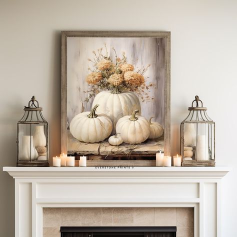 Fall Wall Decor, Pumpkin Still Life Painting, Rustic Fall Art, Autumn Wall Print, Halloween Decor, Thanksgiving Print, Pumpkin Printable  ★Included★  This vintage pumpkin print is perfect to make your home cozy and comfortable for the seasonal holidays. This seasonal wall art can be instantly downloaded, printed, and framed. This fall printable art  is available immediately and you are able to be as creative as possible and chose a few or even all prints to mix and match! This purchase is an INS Pumpkin Still Life, Fireplace Mantle Decor, Vintage Pumpkin, Pumpkin Printable, Fall Wall Decor, Vintage Autumn, Museum Poster, Decor Thanksgiving, Fall Art