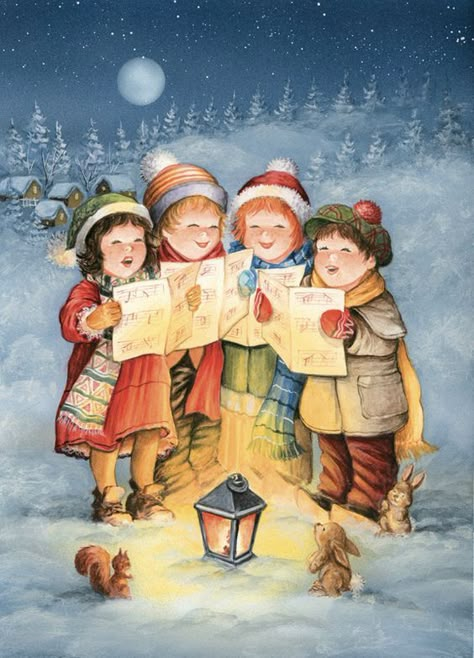 Images Noêl Vintages, Christmas Caroling, Happy Winter Solstice, Christmas Carolers, Paper Napkins For Decoupage, Winter Schnee, Table Party, Vintage Christmas Images, Christmas Scenes