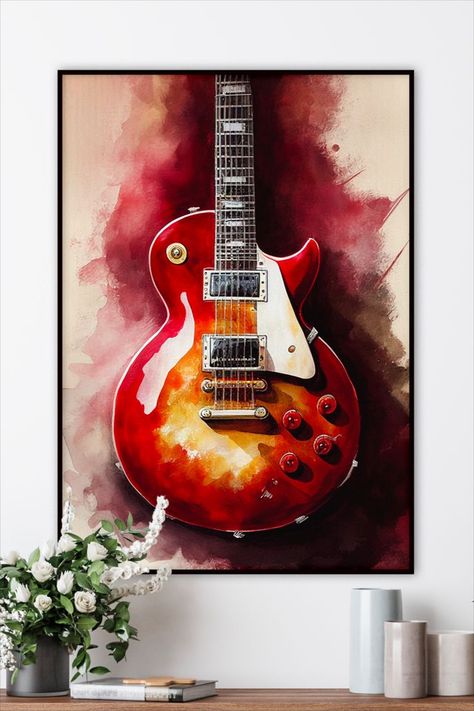 Electric Guitar | Gibson Les Paul | Watercolor Painting | Illustration | Guitar Painting | Digital Poster | Digital Print | gibson, gibson usa, gibson birthday, gibson stuff, gibson long sleeve, gibson wallet, trending gibson, recent gibson, best seller gibson, top trending gibson, music, les paul, guitar, electric guitar, classic, musical instrument, electric, les paul art, les paul drawing, les paul digital art, les paul illustration, les paul guitar, electric guitar lovers, electric guitar Guitar Watercolor Painting, Electric Guitar Illustration, Electric Guitar Gibson, Guitar Watercolor, Guitar Art Painting, Guitar Sketch, Guitar Gibson, Guitar Illustration, Guitar Drawing