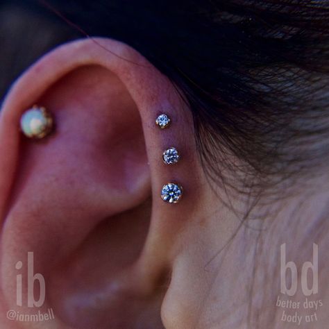 Genius Tattoo, Triple Forward Helix Piercing, Triple Piercing, Triple Forward Helix, Evil Genius, Forward Helix Piercing, Cool Ear Piercings, Evil Geniuses, Forward Helix