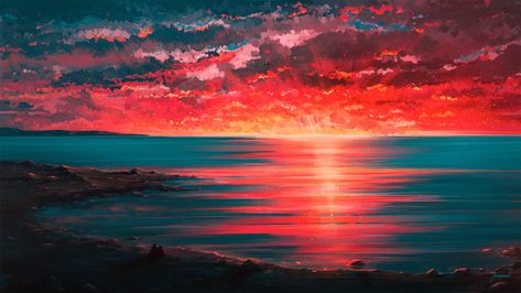 ArtStation - Seaside Alena Aenami, Sunset Wallpaper, Sunset Painting, Painting Wallpaper, Fantasy Landscape, Of Wallpaper, Animation Art, Desktop Wallpaper, Art Digital