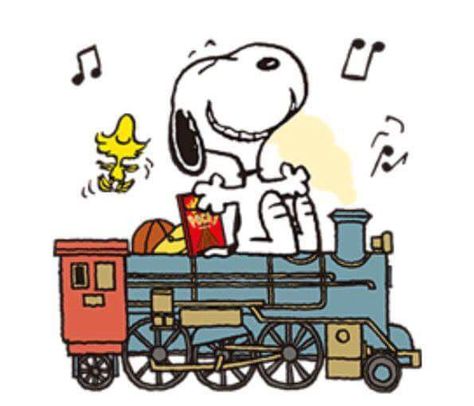 Happy Natl’ Train Day (5-5-18) Peanut Pictures, Line Character, Sticker Line, Peanut Gang, Woodstock Snoopy, Gif Png, Snoopy Funny, Line Game, Peanuts Snoopy Woodstock