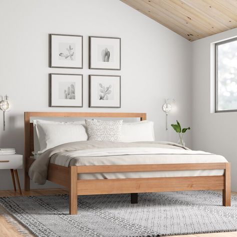 Grain Wood Furniture Loft Queen Solid Wood Platform Bed | Wayfair Nightstand Color, Platform Bedroom Sets, Diy Platform Bed, Wooden Bed Design, Solid Wood Platform Bed, Queen Platform Bed, Simple Bed, Solid Wood Bed, Wood Platform Bed