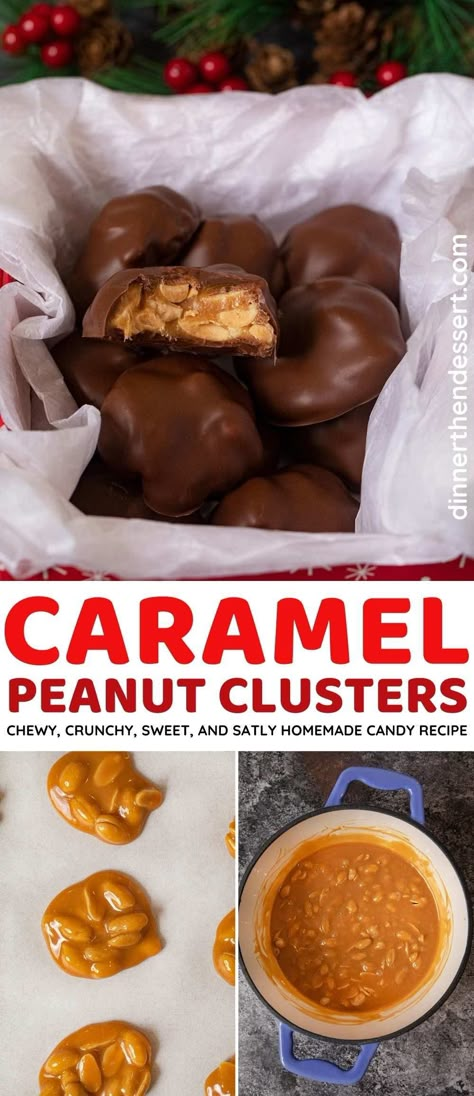 Caramel Peanut Clusters are the perfect chewy and crunchy candy with chocolate, caramels, heavy cream, vanilla, and salted peanuts. #dessert #peanuts #chocolate #caramel #peanutclusters #dinnerthendessert Turtle Chocolates, Peanut Clusters Easy, Caramel Peanut Clusters, Chocolate Nut Clusters, Peanut Cluster, Chocolate Peanut Clusters, Chocolate Clusters, Peanut Clusters, Salted Peanuts