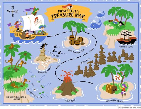 : Elephants On The Wall D I Y Paint a Mural, Pirate - Clip Art Library Treasure Maps For Kids, Pirate Bedding, Pirate Map, Pirate Treasure Maps, Map Wall Mural, Map Murals, Maps For Kids, Afrique Art, Pirate Birthday Party