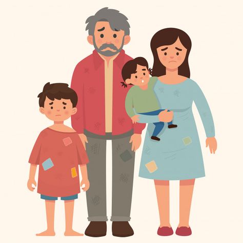 Poor family concept, father, mother and ... | Premium Vector #Freepik #vector #people #kids #family #woman Poor Family, 2 Kids, Premium Vector