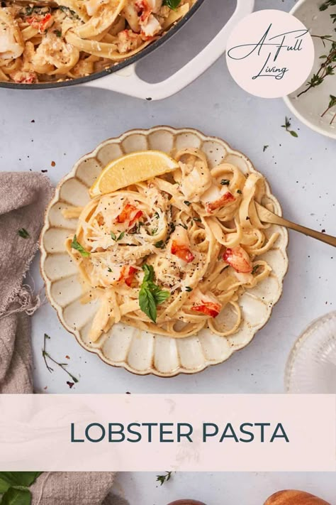 This elegant Lobster Pasta Recipe is a delicious seafood pasta dish fit for a special occasion. Succulent lobster meat poached in butter, with a creamy, flavorful sauce makes for an exquisite dish. This recipe comes together with simple ingredients in less than 30 minutes! Easy Lobster Tail Recipe, Lobster Pasta Recipe, Lobster Spaghetti, Pasta With Seafood, Lobster Tail Recipe, Seafood Pasta Dishes, Butter Poached Lobster, Pescatarian Meals, Lobster Pasta