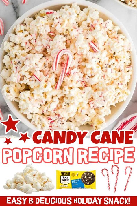 Peppermint Popcorn Recipe, Candy Cane Popcorn, Easy Holiday Snacks, Peppermint Popcorn, Popcorn Recipes Easy, Peppermint Recipes, Christmas Popcorn, Holiday Snack, Popcorn Recipe