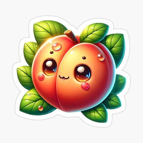 Peach Cartoon, Fruits Stickers, Peach Sticker, Droplets Of Water, Tiles Game, Juicy Peach, Baby Art Projects, Cute Face, Cute Cartoon Pictures