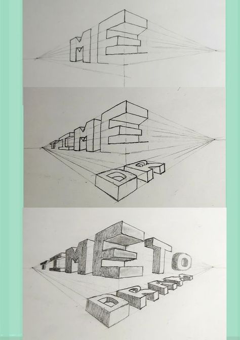 Did you know you can also write your name and words in block letters in 2 point perspective?! Two Point Perspective Art Lesson, Letters In Perspective, Simple One Point Perspective Drawing, 3d Perspective Drawing, Practice Perspective, Two Point Perspective Drawing, 1 Point Perspective Drawing, Studying Drawing, Architectural Writing