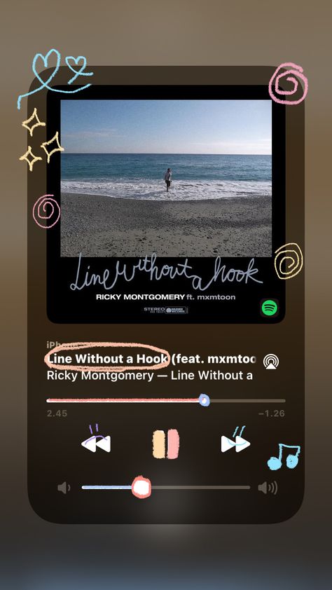 Line Without A Hook Spotify Aesthetic, Line Without A Hook Spotify, Line Without A Hook, Songs Ideas, Ricky Montgomery, Vibe Music, Spotify Aesthetic, Wallpaper Music, Music Cover