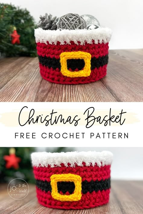 Holiday Crochet Patterns, Christmas Crochet Patterns Free, Crocheted Christmas, Christmas Basket, Christmas Crochet Pattern, Crochet Christmas Stocking, Crochet Christmas Gifts, Crochet Santa, Crochet Xmas