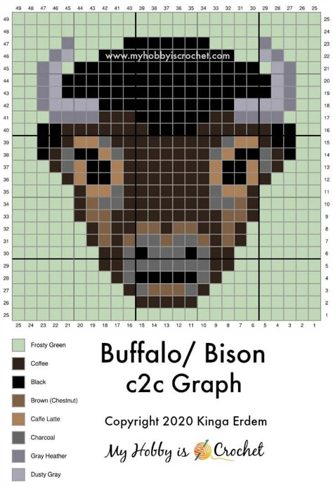 Buffalo / Bison C2C Graph 2 Buffalo Crochet Pattern, Crochet Bison Pattern Free, Buffalo Cross Stitch, Crochet Grid Patterns, Crochet Pattern Graph, Crochet C2c Pattern, C2c Graph, Crochet Grid, C2c Crochet Pattern Free