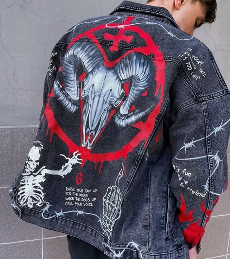 Denim Jacket Diy Paint, Customised Denim Jacket, Reworked Clothes, Akali League Of Legends, Diy Denim Jacket, Painted Clothes Diy, Alt Clothes, Custom Leather Jackets, 20k Followers