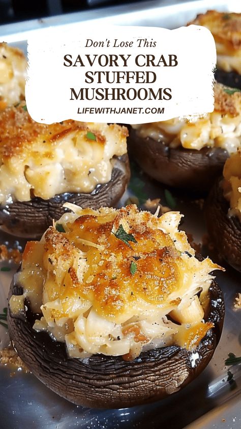 Stuffed Mushrooms Easy, Mushroom Appetizers, Crab Stuffed Mushrooms, Creamy Crab, Crab Stuffed, Make Ahead Appetizers, Stuffed Mushroom, Seafood Appetizers, Stuffed Mushroom Caps