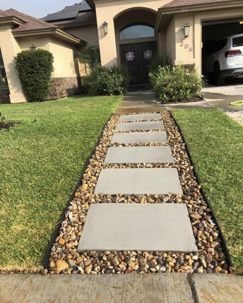 Front Lawn Walkway Pathways, Front Entry Walkway Landscaping, Walkway Through Lawn, Stepping Stones To Front Door, Walk Way To Front Door From Driveway, Front Door Walkway Ideas Entryway Paths, Front Door Pathway Ideas, Walkways Paths To Front Door, Walk Ways To Front Door Pathways