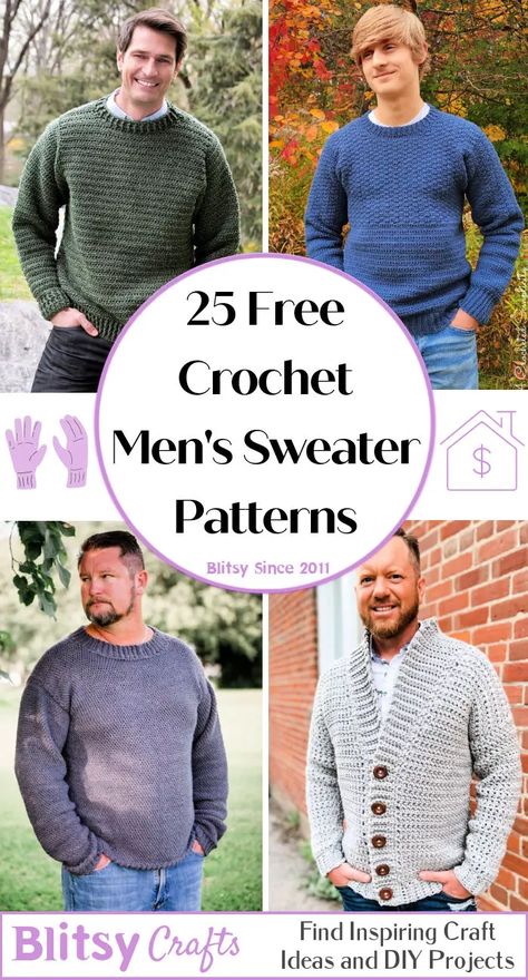 Cable Sweater Pattern, Pullover Sweaters Pattern, Crochet Jumper Pattern, Sweater Tutorial, Crochet Sweater Free, Hats Crochet, Crochet Men, Crochet Cardigan Pattern Free, Gifts Crochet