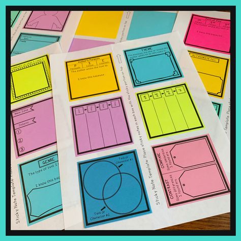 Print On Sticky Notes Templates, Print On Sticky Notes, Planner Handwriting, Interactive Anchor Charts, Elementary Special Education Classroom, Special Education Elementary, Student Notebooks, Notes Organization, Reading Response