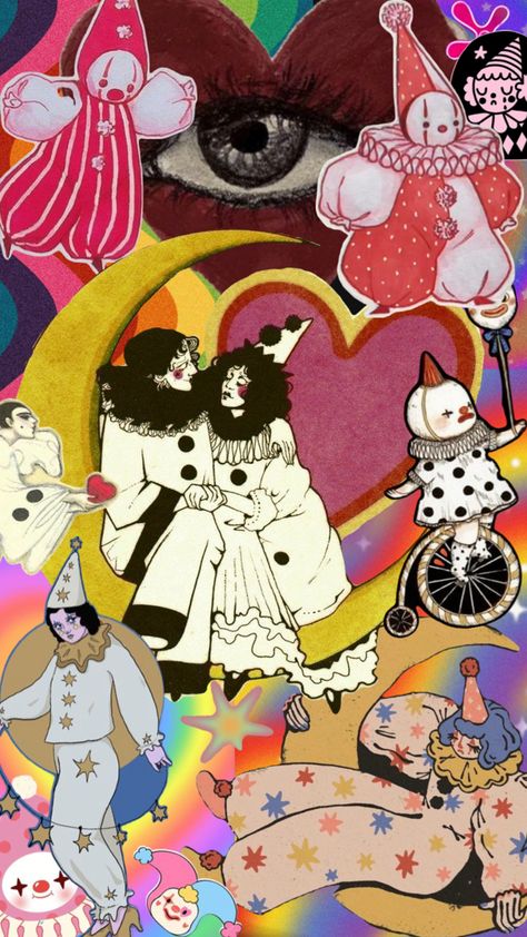 clown wallpaper collage Cute Clown Wallpaper, Clowncore Wallpaper, Clown Wallpaper, Villain Arc, Cute Clown, Vintage Clown, Wallpaper Collage, Wallpapers, Collage