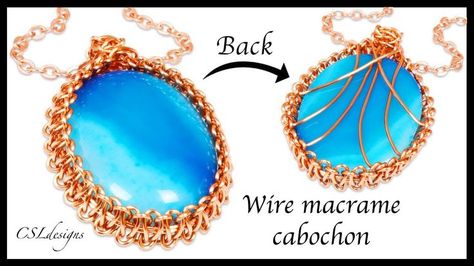 How to wire macrame cabochon #beading #jewelrymaking #cbloggers Wire Kumihimo, Macrame Cabochon, Wrapped Cabochon, Wire Macrame, Beaded Cabochon, Bezel Wire, Wire Wrapping Tutorials, Wire Wrap Cabochon, Jewelry Making Classes