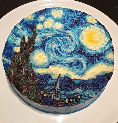 starry night inspired cake by van gogh. art aesthetic cake, beautiful blue cake inspiration. for inspo. Starry Night Cake, Gogh Cake, Musical Gifts, Sensitive Soul, 17 Birthday Cake, Auditory Processing, Heart Monitor, 16 Birthday Cake, Parenting Resources