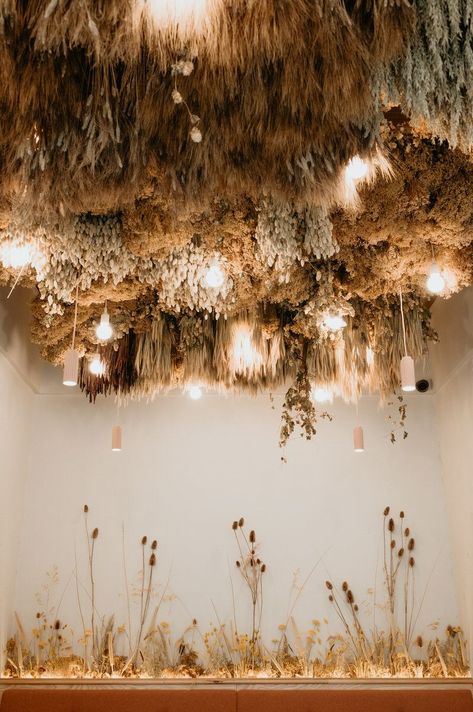 Dried Flower Hanging Installation, Winter Floral Installation, Dried Flower Installation, Edinburgh Photography, Edinburgh Restaurants, Hanging Wedding Decorations, Circular Lighting, Flower Installation, Sustainable Wedding