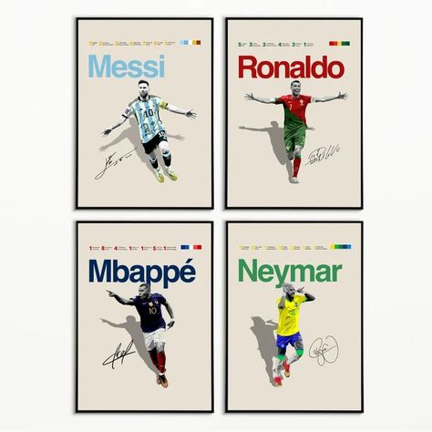 Fifa Bedroom Ideas, Man City Bedroom Ideas, Neymar Art, Soccer Kids Room, Kylian Mbappe And Neymar Jr, Soccer Prints, Boys Soccer Bedroom, Neymar Poster, Soccer Themed Bedroom