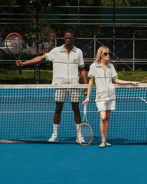 Tennis Fashion Photography, Racket Embroidery, Tennis Shoot, Tennis Court Photoshoot, Athleisure Aesthetic, Training Photography, Tennis Photoshoot, Tennis Net, Club Attire