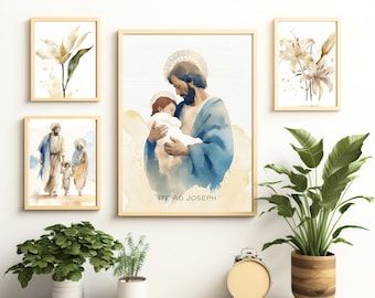 Saint Art, Jesus Wall Art, Saint Joseph, The Good Shepherd, Watercolor Images, Jesus Art, Holy Family, Catholic Art, Catholic Gifts