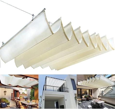 Amazon.com: Pergola Shade Cover Retractable Awning Canopy Shade Cover for Deck Porch Patio Slide Hang Down Wave Shade Cover Removable with Hardware Wire Cable (Color : White, Size : 1.2x7m) : Patio, Lawn & Garden Cover For Deck, Ombra Pergola, Patio Trellis, Balcony Shade, Retractable Pergola Canopy, Pergola Shade Cover, Retractable Shade, Sail Canopies, Retractable Pergola