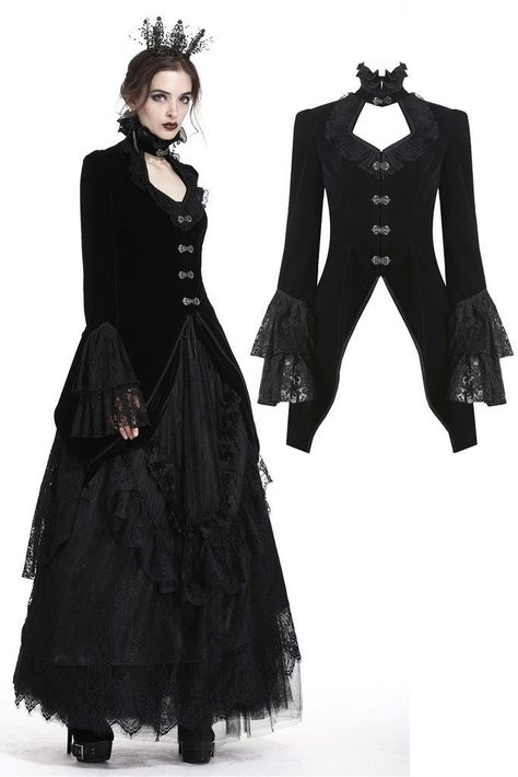 Goth Fashion Outfits, Gothic Blouse, Goth Outfit Ideas, Strega Fashion, Dark In Love, Dark Dress, Outfits Y2k, Velvet Jacket, Gothic Outfits