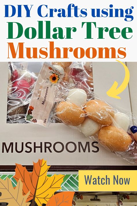 DIY Crafta for Fall using Dollar Tree Foam MUSHROOMS Dollar Tree Mushrooms, Fall Decor With Mushrooms, Dollar Tree Mushroom Crafts, Dollar Tree Fall Crafts 2024, Mushroom Fall Decor, Fall Mushroom Decor, Fall Cloche Ideas, Dollar Store Acorn Craft, November Crafts For Adults Dolloa Tree Gnomes