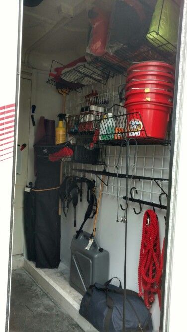 Tack Organization, Horse Trailer Interior Remodel, Horse Organization, Horse Storage, Horse Trailer Organization, Horse Truck, Tack Room Organization, Horse Show Mom, Horse Business