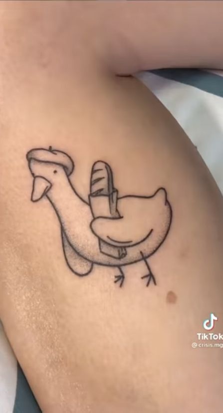 Silly Goose Tattoo, Dumbest Tattoos, Pigeon Tattoo, Tattoos 2022, Goose Tattoo, Chameleon Tattoo, Indie Tattoo, Maching Tattoos, Duck Tattoos