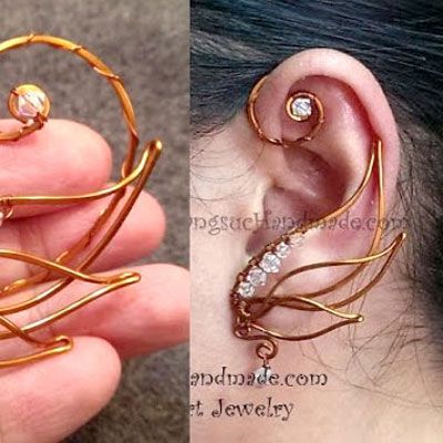 Make Wire Jewelry, Angel Wing Ear Cuff, Ear Cuff Tutorial, Wing Ear Cuff, Crystal Wrapping, Ear Cuff Diy, Wire Ear Cuffs, Orlando Disney, Elf Ear Cuff