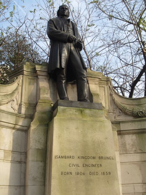 Isambard Kingdom Brunel (1806-1859), Engineer. Victoria Embankment. London Statues, George Stephenson, British Icons, Isambard Kingdom Brunel, Great Western Railway, Winners And Losers, Civil Engineer, History People, Extraordinary People