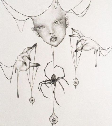 Spider Drawing Aesthetic, Creepy Spider Web Drawing, Lots Of Eyes Drawing Creepy, Cool Gothic Drawings, Spider Web Reference, Spider Sketch Tattoo, Spider Art Aesthetic, Spider Art Reference, Spider In Web Drawing