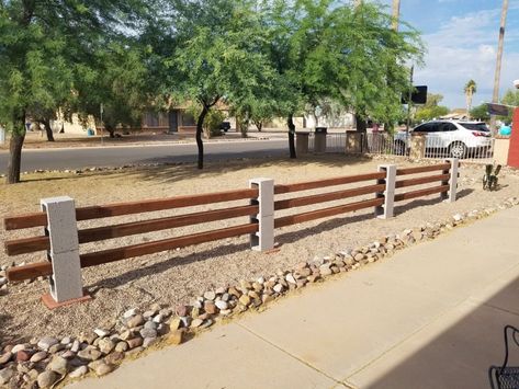 Cinder block posts with 4x4's rails for diy fence.Edit: there has been questions regarding the rails in the posts. I've include new pictures to help answer.Note: The cinder block posts are movable they are not buried or cemented down. Making this fence movable and customizable at any time. Cinder block and paver stone. 1st I marked in 2 1/4 inches on the paver stone to have area where cinder block would sit. Next apply Loctite adhesive on paver stone being generous but not to much i… Free Fence Ideas, Cinder Block Fence, Cinder Block Bench, Cinder Block Garden, Diy Fence, Diy Porch, Cinder Block, Fence Ideas, Small Yard