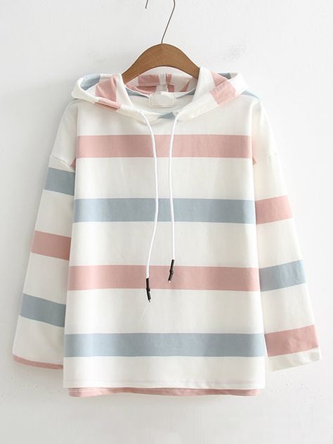 Mode Turban, Stylish Hoodies, Trendy Hoodies, Kawaii Fashion Outfits, Trendy Fashion Tops, Striped Hoodie, Fashion Attire, Girls Fashion Clothes, Kawaii Clothes