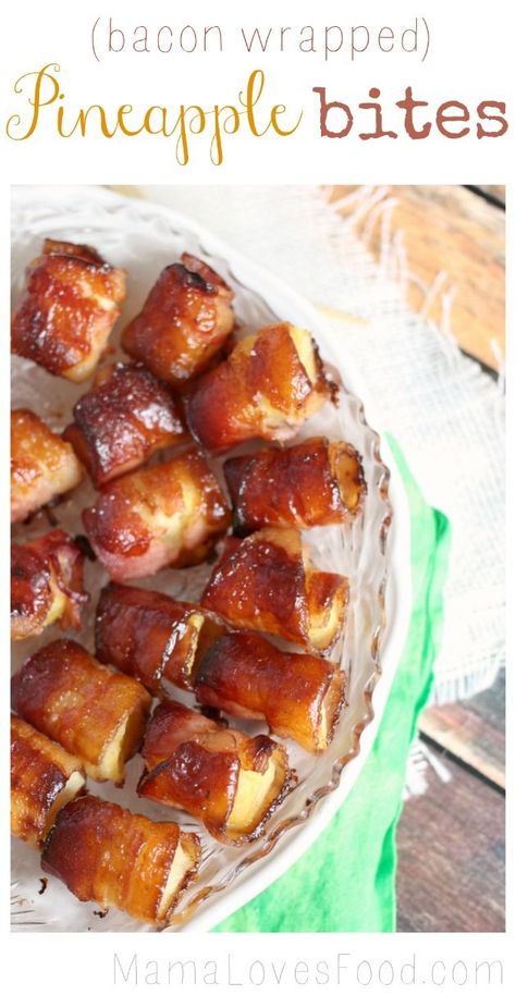 Bacon Wrapped Pineapple Bites Bacon Wrapped Pineapple, Diy Easy Recipes, Bacon Appetizers, Fingerfood Party, Cold Appetizers, Appetizer Bites, Finger Food Appetizers, Free Snacks, Bacon Recipes